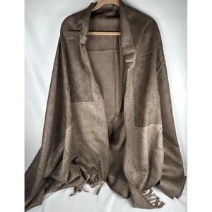Vintage Petrusse 100% Wool Luxury XL Shawl Scarf France Fringe Brown